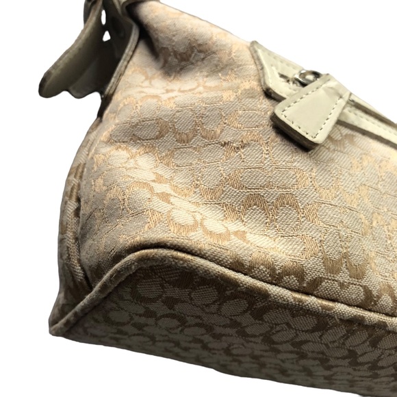 PURSE - Women's Vintage 90's/Y2K Coach Signature Canvas Bag In Beige/Gold/White - Picture 9 of 16